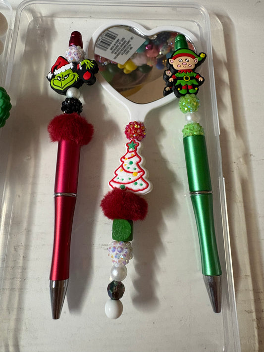Christmas Beaded pens &mirror set